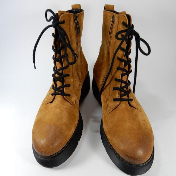 PAUL GREEN Gianna Lace Up Platform Moto Bootie BOOTS Size 9 Cognac NEW $499 - Picture 2 of 12